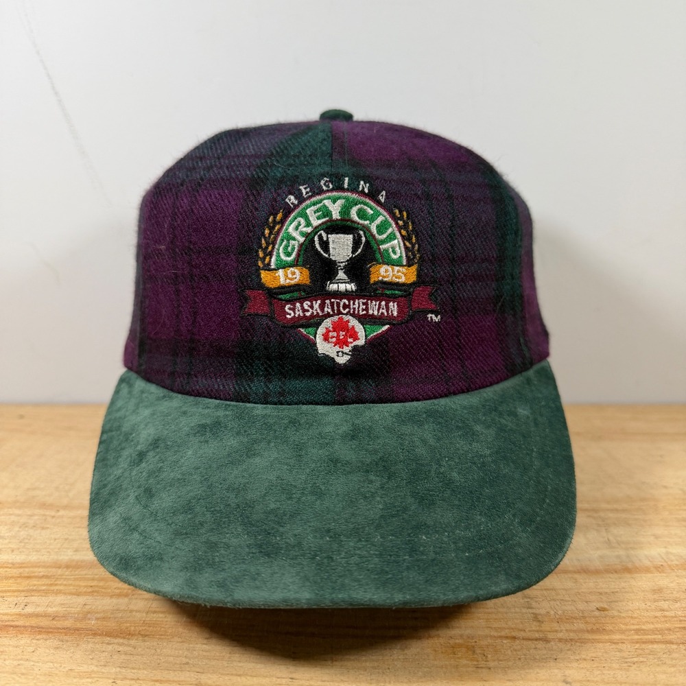 Grey Cup 1995 Saskatchewan Hat OSFA Purple Plaid Vintage CFL Football Cap